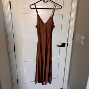 NWT Quince 100% silk midi slip dress copper rust size medium